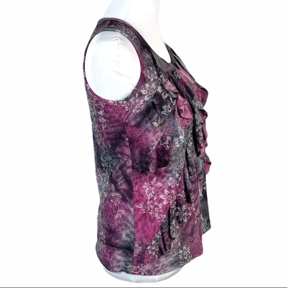 Dressbarn Floral and Animal Print Blouse, Purple, Gray, Petite Medium - Picture 3 of 9